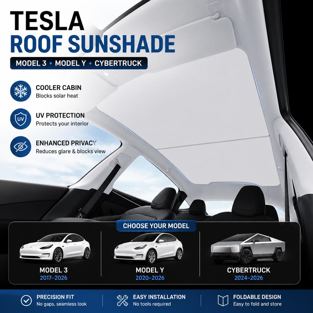 Tesla Roof Sunshade UV Protection Heat Insulation Glass Roof Shade