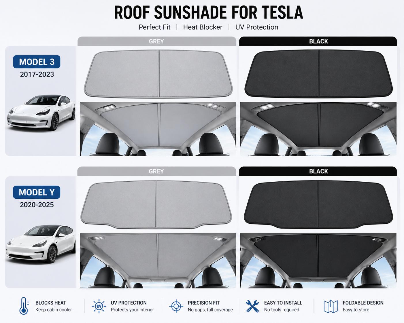 Tesla Roof Sunshade UV Protection Heat Insulation Glass Roof Shade