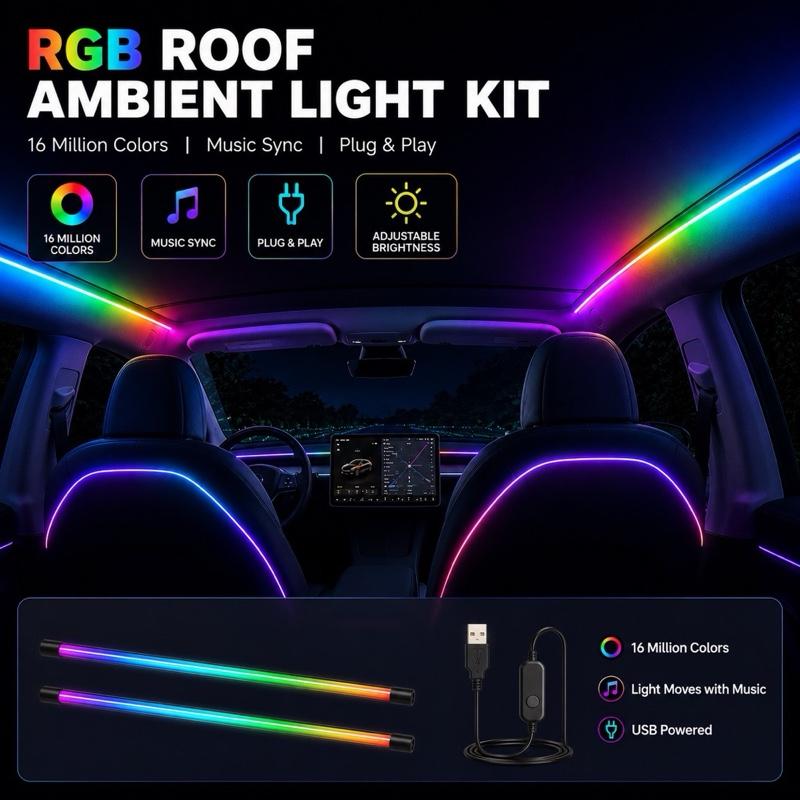 USB RGB LED Roof Shade Light Strip | Tesla Glass Roof Ambient Lighting