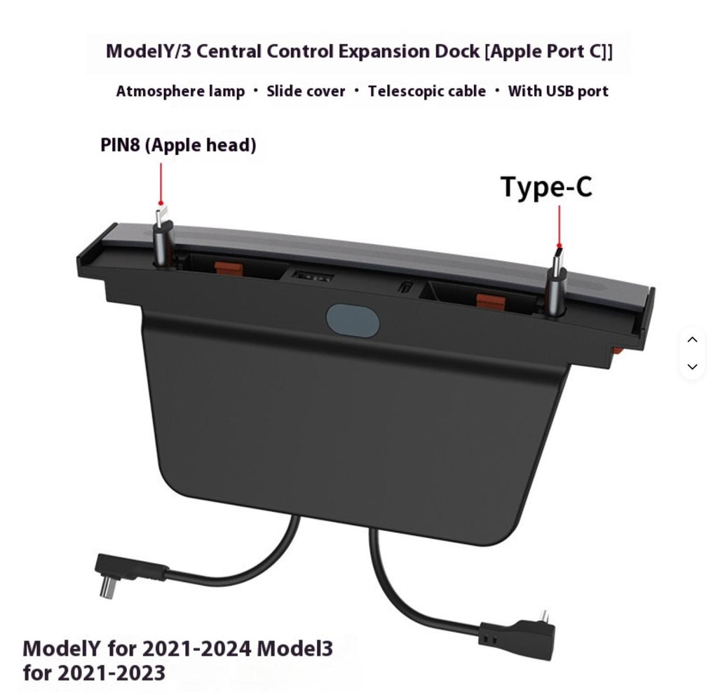 Tesla Model 3/Y Center Console USB Charging Dock with RGB Ambient Light