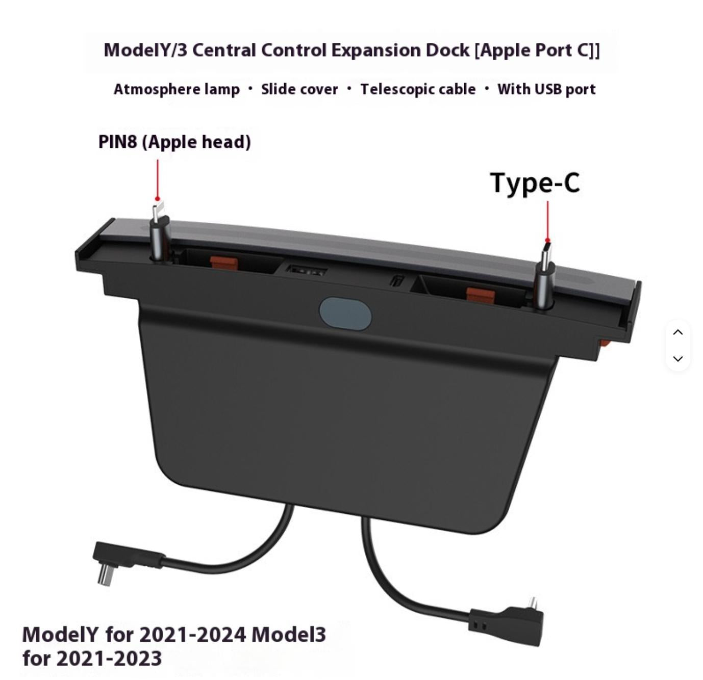 Tesla Model 3/Y Center Console USB Charging Dock with RGB Ambient Light