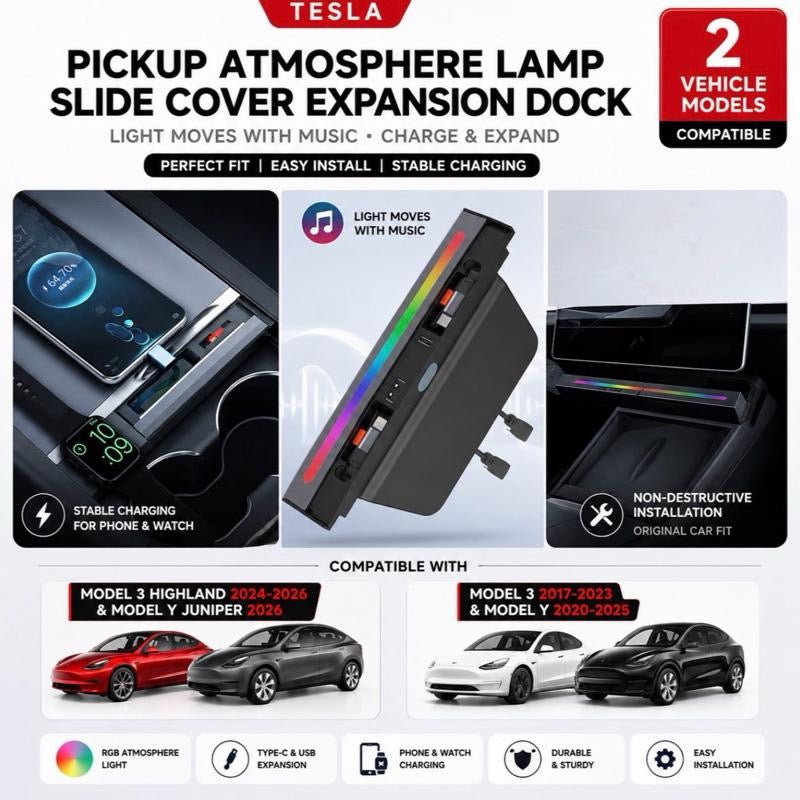 Tesla Model 3/Y Center Console USB Charging Dock with RGB Ambient Light
