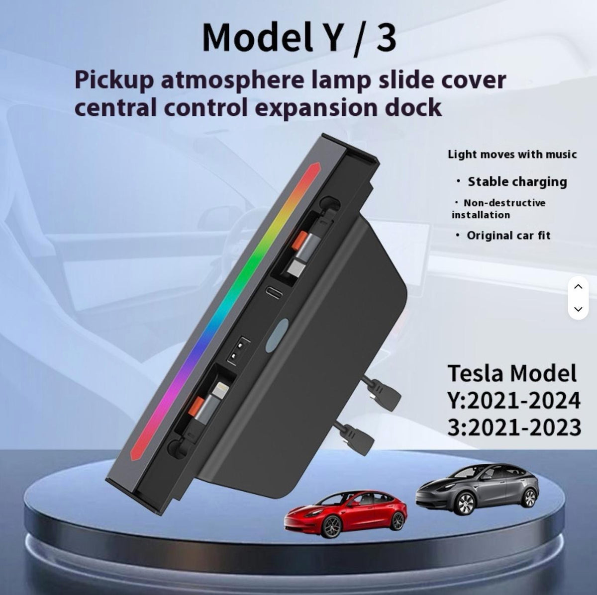 Tesla Model 3/Y Center Console USB Charging Dock with RGB Ambient Light