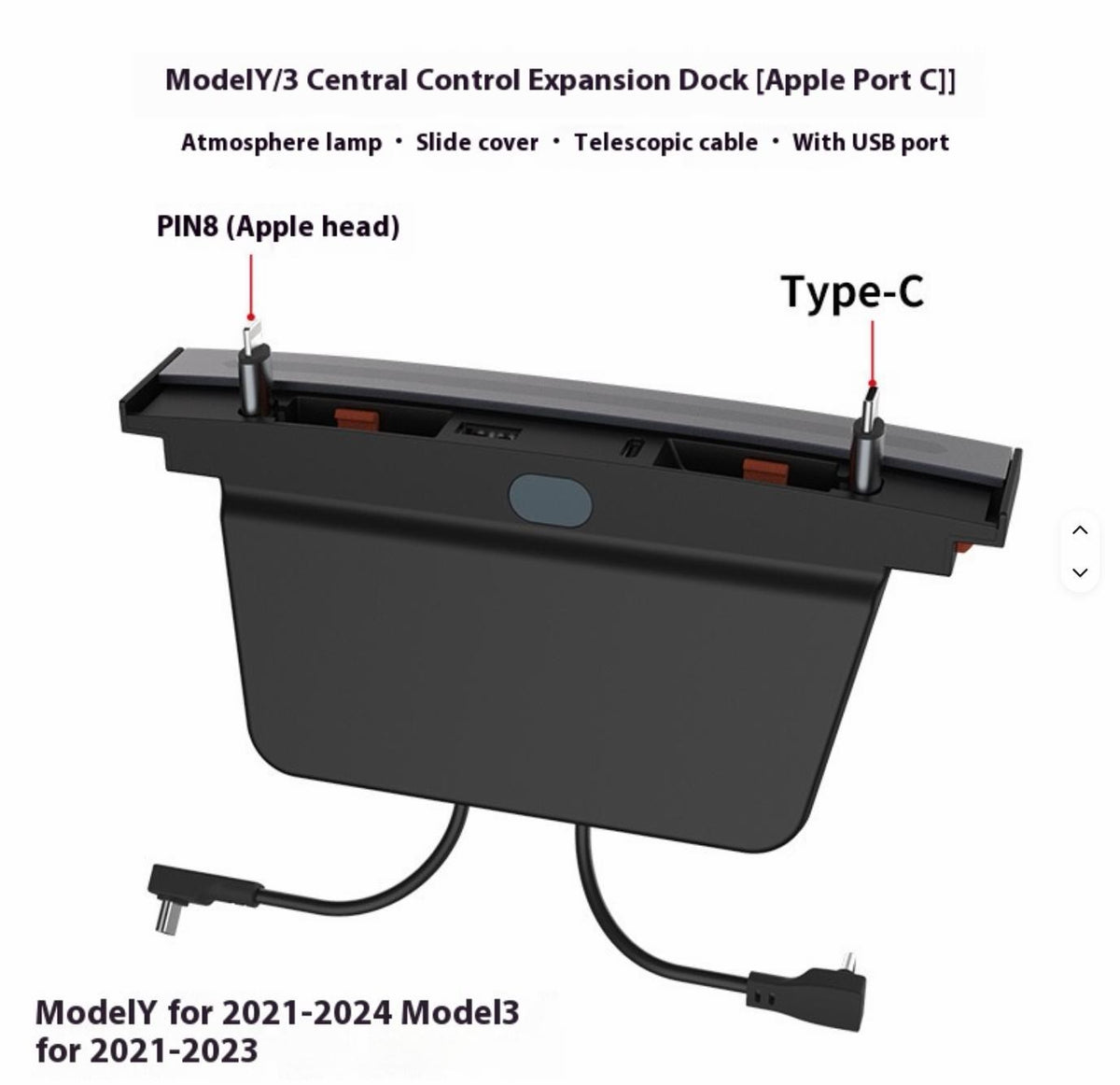 Tesla Model 3/Y Center Console USB Charging Dock with RGB Ambient Light