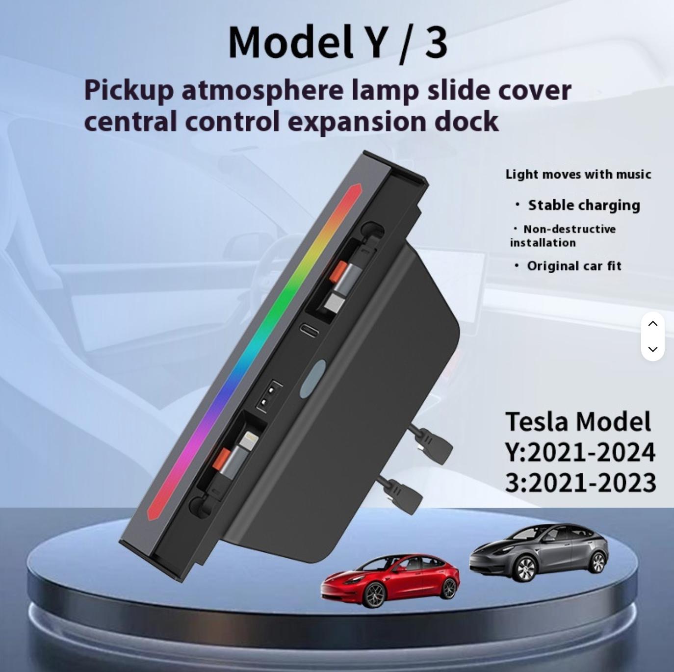 Tesla Model 3/Y Center Console USB Charging Dock with RGB Ambient Light