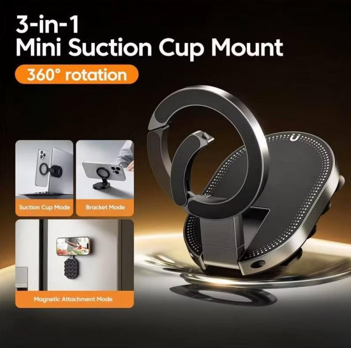3-in-1 Mini Suction Cup Magnetic Phone Mount | 360° Rotating Phone Holder