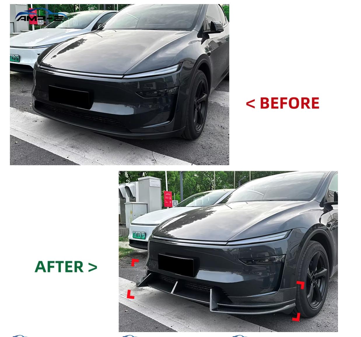 Tesla Model Y Front Lip Spoiler Gloss Black or Carbon Fiber Finish
